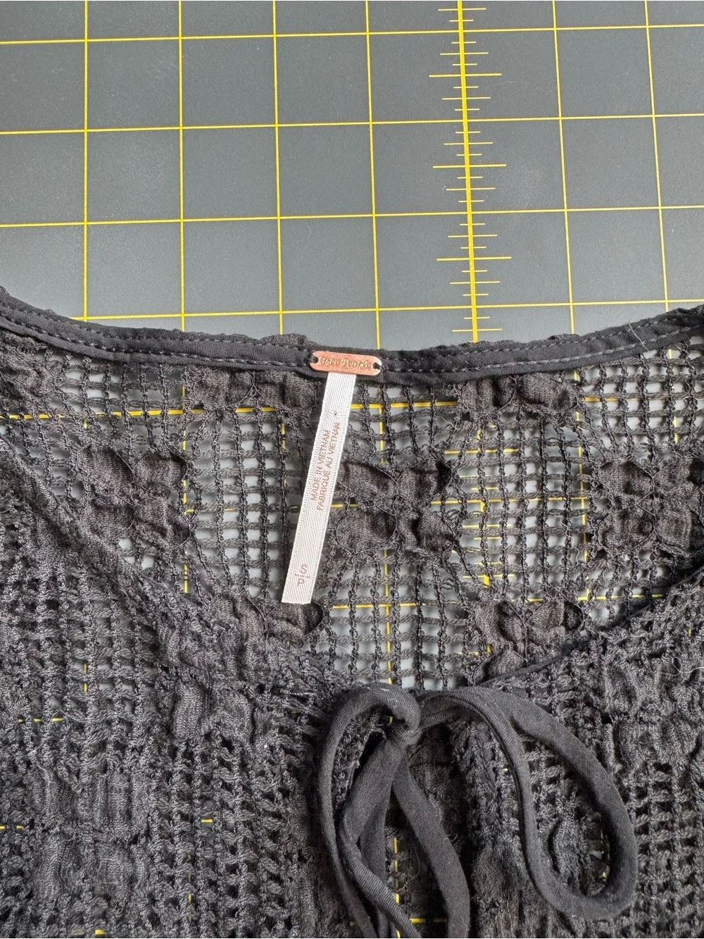 NWT Free People Black Crochet Tie-Front Women's Top
